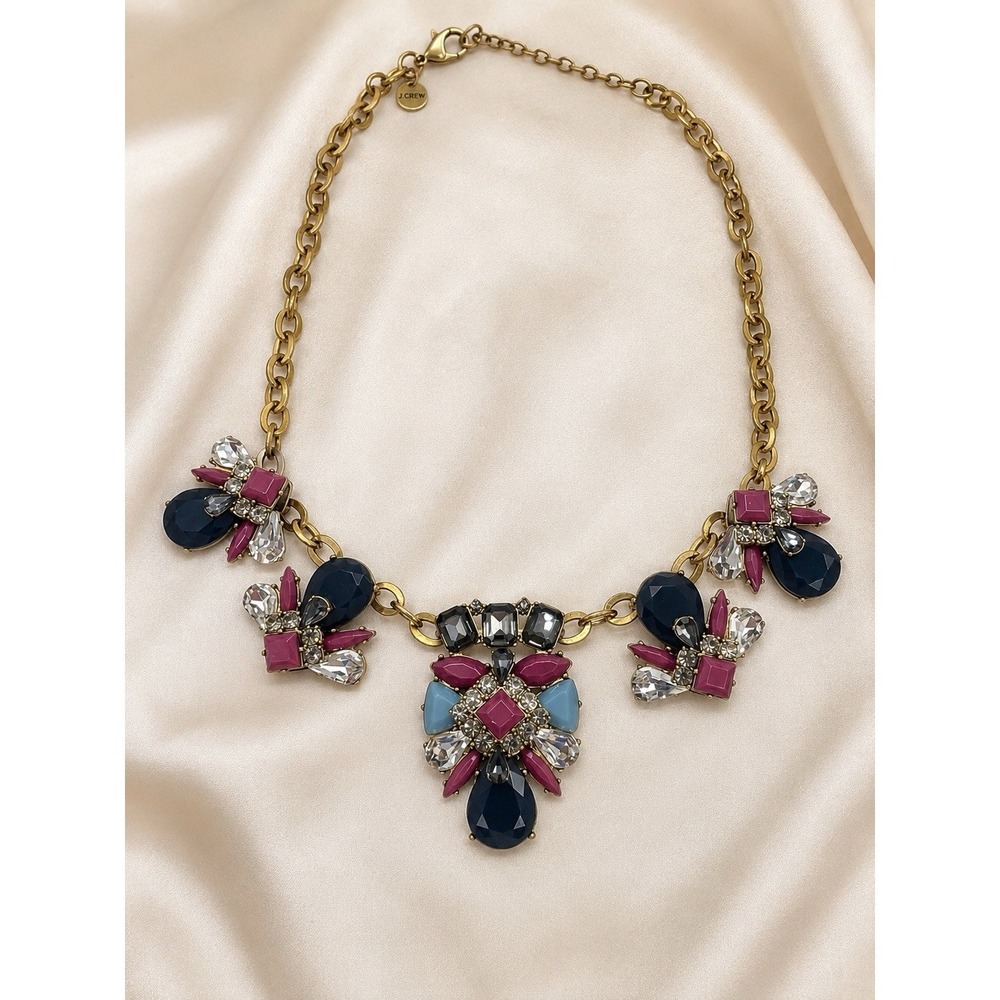 Vintage J.Crew Statement Jeweled Necklace Jewelry Purple Black Party Career Boho
